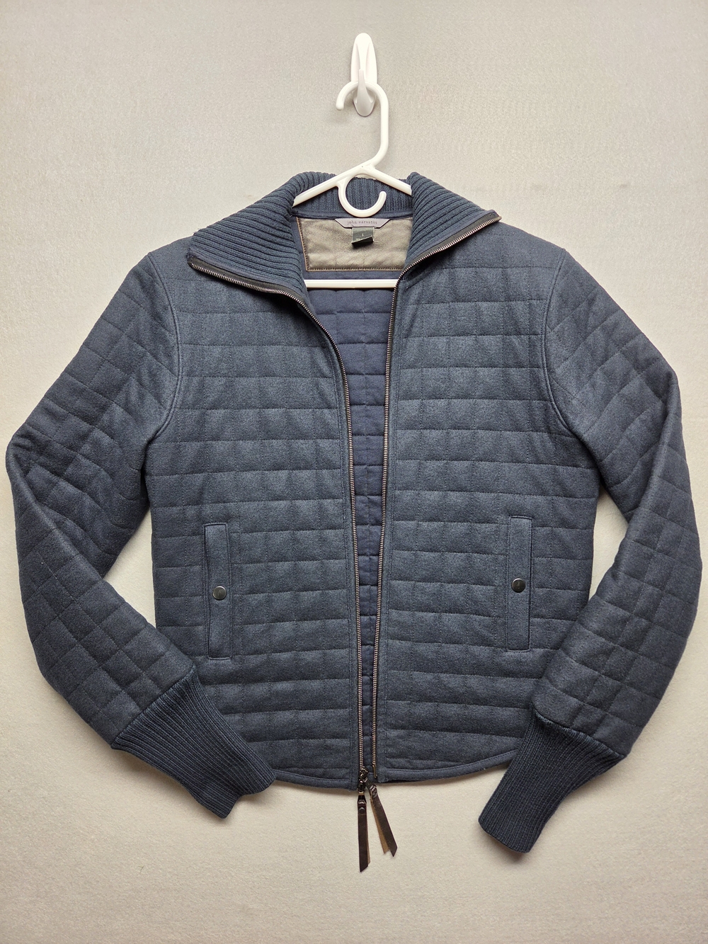 John Varvatos Quilted Wool Zip Jacket Mens Small Dark Gray Blue Minimalist